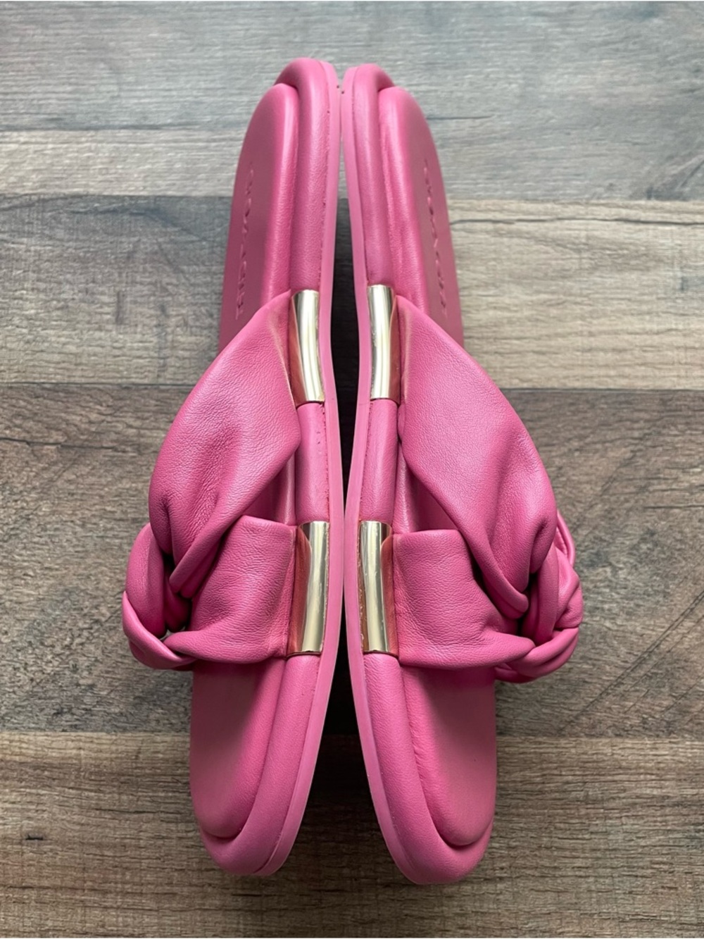 COACH Brooklyn Bright Barbie Pink and Gold Leather Sandals Slides - Picture 6 of 8